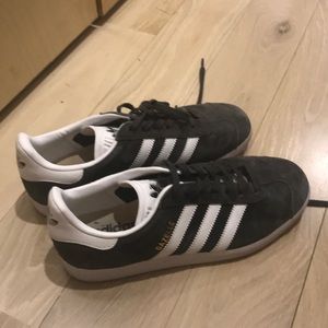 Grey suede Adidas gazelle shoes